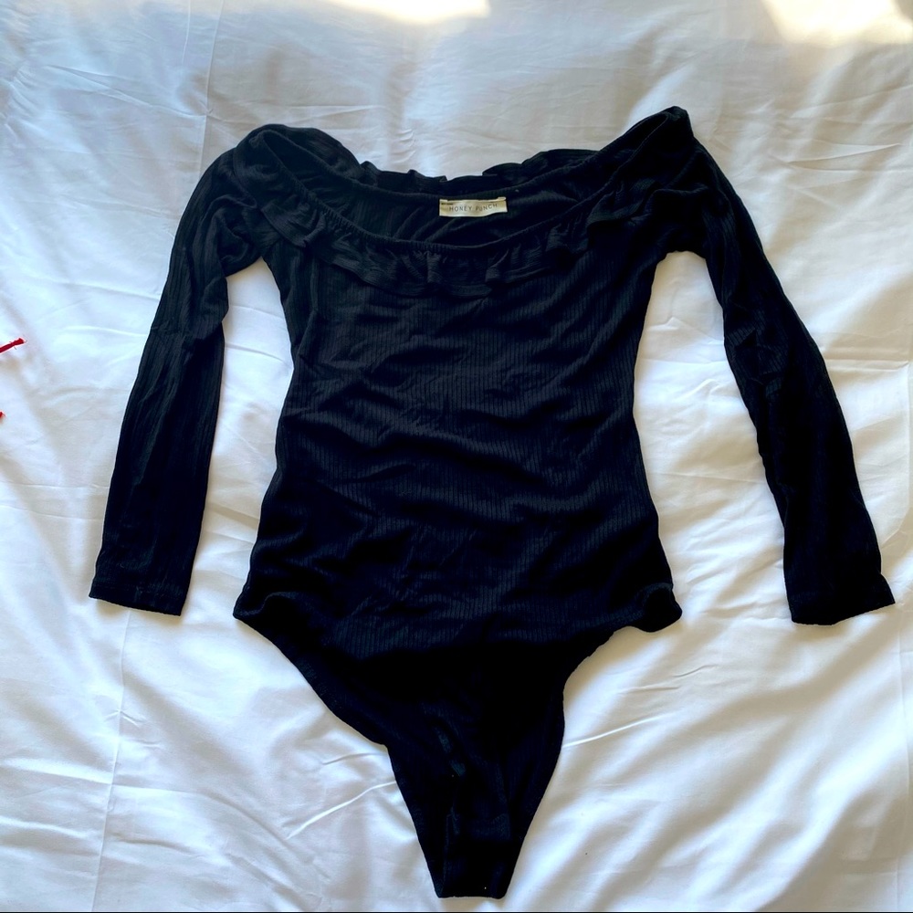 Off the shoulder black body suit